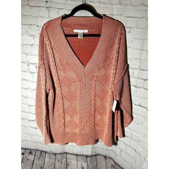 ALTR'D STATE LADIES CORAL PINK V-NECK SWEATER SZ (XL) NEW WITH TAGS - Picture 1 of 5